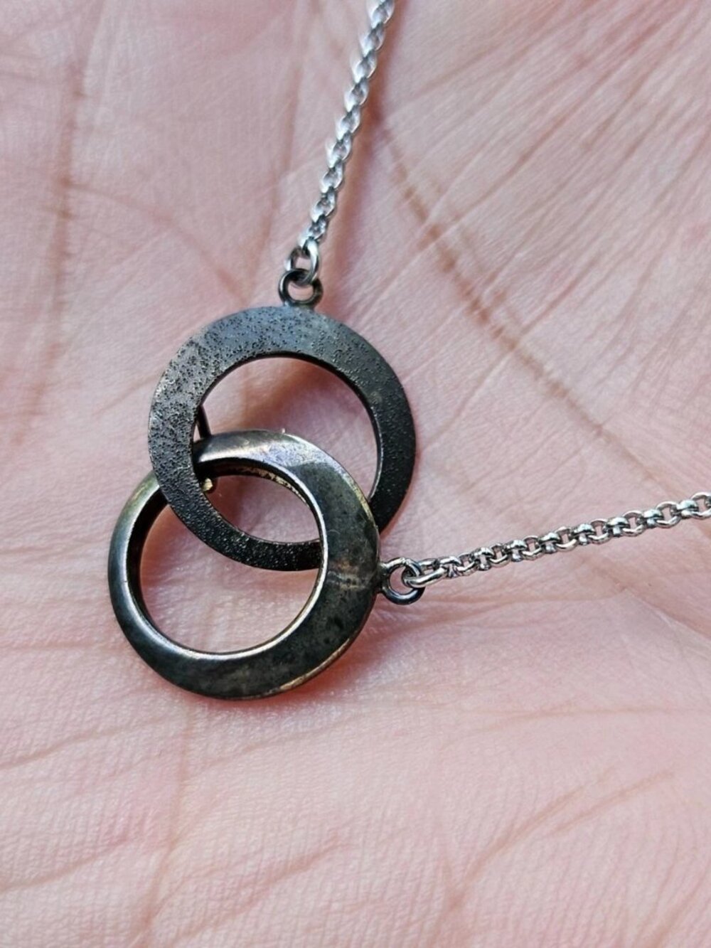 Argento Vivo Women Necklace 925 Sterling Silver Chain Double Circle Pendant